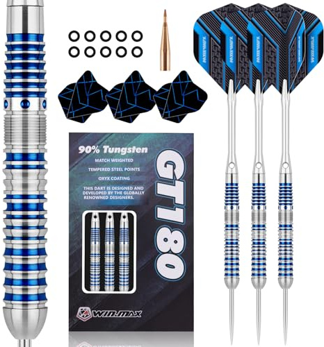 WIN.MAX Darts Metal Tip Set - 90% Tungsten Steel Tip Darts Set Professional 23 Grams Pro Dart Set with Extra 3 Flights Blue