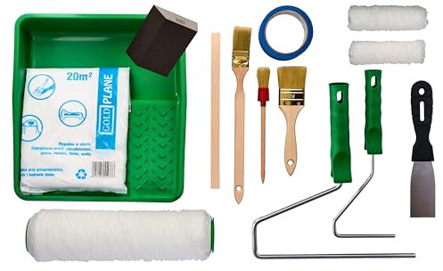 ToolSpace Malerset - 14 Pcs - 2X Farbroller, Farbwanne, 3X Pinsel, Farbrührer, Spatel, Schleifklotz - Komplettes Malerset - Renovierungs- und Umbauset