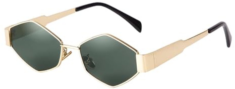 ADEWU Occhiali da sole donna oro vintage occhiali stretti esagonali montatura in metallo retrò UV400, Oro-verde