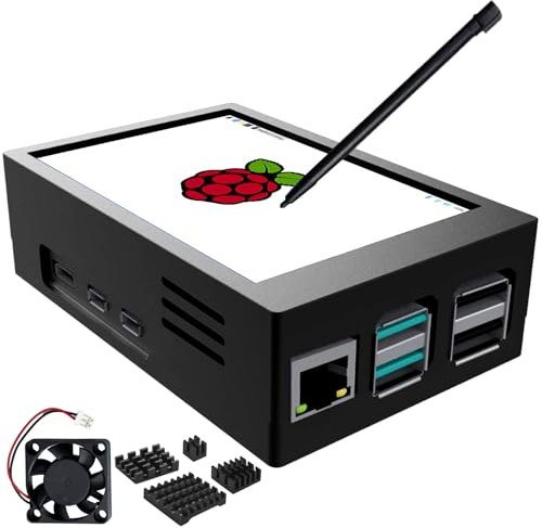 CUQI Raspberry Pi Display, Pantalla Táctil de 3,5 Pulgadas con Carcasa para Raspberry Pi 5, Monitor 480x320 TFT LCD 60 FPS con Mini Ventilador y Disipador para Raspberry Pi