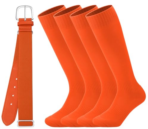 Ultrafun Kids Youth Baseball/Softball Socks and Belt Combo Set for Boys Girls (US, Alpha, Large, Regular, Orange)