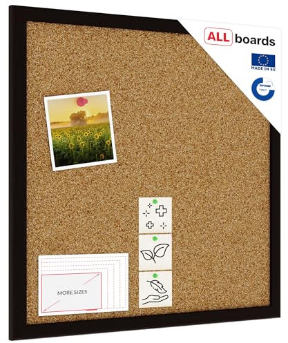 ALLboards Pinnwand mit Schwarzer Holz Rahmen 40x40cm Korktafel Korkwand Pinnwand Kork