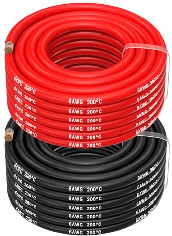 MMOBIEL 6 AWG Elektrisk Silikonkabel - 6 Gauge (13,3 mm²) Förtennad Kopparkabel - 2 Separata Kabeln Röd & Svart Varje 10m / 32.8ft för Kylskåp, Luftkonditioneringsapparater, Bilbatteri, Svetsbatteri