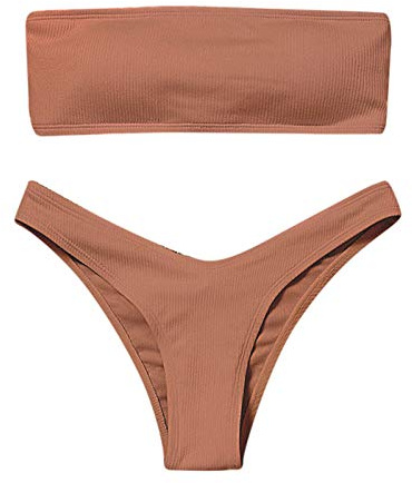 riou Bikini pour femme 2025 sexy Push Up Bandeau 2 pièces Basic Maillot de bain Bikini moderne Trikini Sport Col en V Swimwear Beachwear, Marron (Aa), S