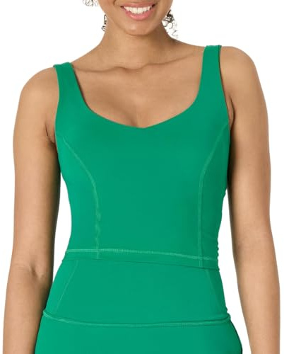 Amazon Essentials Débardeur Court de Sport FormFlex Ultra Doux avec Soutien-Gorge Intégré, Soutien Léger Femme, Vert Émeraude, L