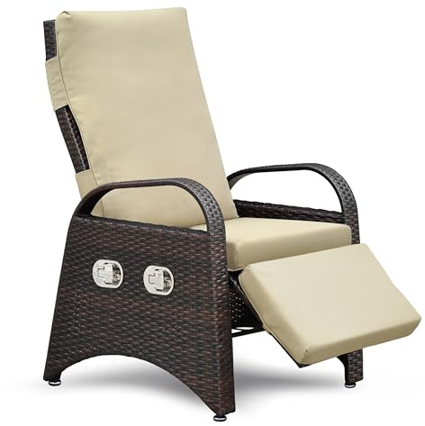 ART TO REAL Relaxsessel mit Liegefunktion gartenmöbel wetterfest,Positionen Höhenverstellbarer Relaxliege Garten,Liegestuhl Balkon Garten Rattan Sessel aus handgewebtem PE-Geflecht