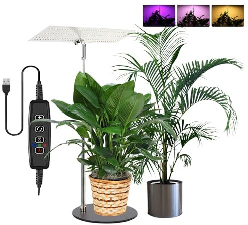 Pflanzenlampe LED, Wachstumslampe für Pflanzen 4 Lichtstärken,120 LEDs Vollspektrum Pflanzenlampe mit Teleskopstange, 16-63cm Höhenverstellbar, 3/9/12 Timer, Pflanzenlicht für Gartenpflanzen