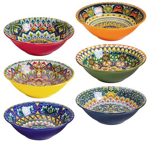 Ensaladeras de Cerámica con 6 Unidades, Cuencos Coloridos para Servir Pasta - 900 ml para cocina, Ensaladeras para Sopa para Fideos, Espaguetis, Ensalada