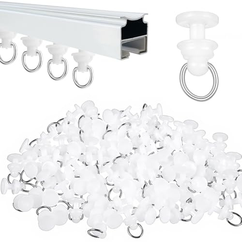 100 Pcs Curtain Hooks for Track System Plastic Ceiling Sliding Curtain Track Hooks Shower Curtains Pulley for Living Bedroom Shower Hospital Privacy Rv Garage Divider Tracks Accessories (White