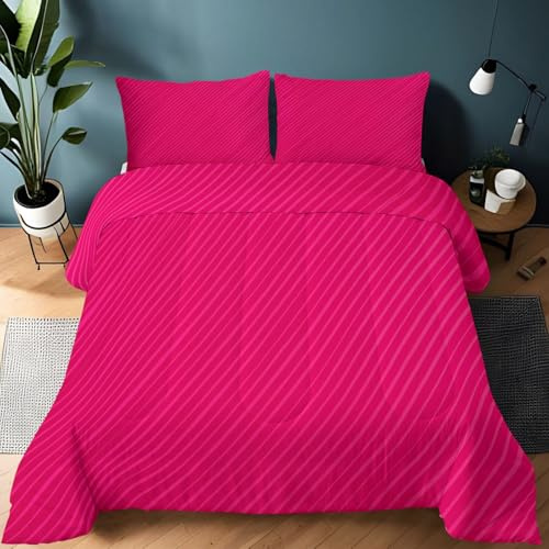 Edredón nórdico de Microfibra 135 x 200 cm Líneas De Color Sólido Visualmente Impactantes Relleno nórdico 4 Estaciones con 2 Fundas de Almohada – Ultra Suave edredón para Niños niñas, Rosa Roja