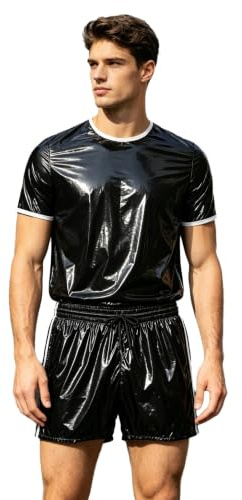 Herr Set plastskjorta och shorts dragsko sport tröjor svart S | Med fickor, outfit för en rave festival, vattentäta och vattentäta kläder, utomhus, cykling, arbetskläder, fiske