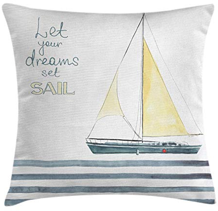 ABAKUHAUS Inspirado Funda para Almohadón, Viaje de Vela, Decorativo, Estampado en Ambos Lados, 45 x 45 cm, Blanco Azul Pálido