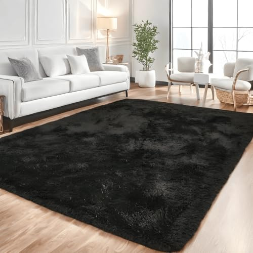 linyingdian Ultra Soft Indoor Modern Area Teppiche Flauschige Wohnzimmer Teppiche geeignet für Kinder Schlafzimmer Home Decor Kinderzimmer Teppiche (schwarz, 80x120cm)