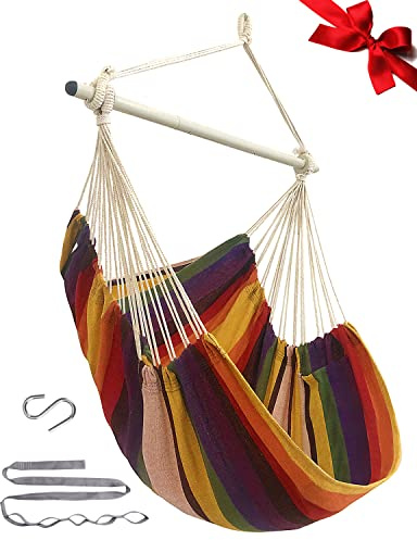 MIZTLI Hammock Chair Swing Indoor Hammock for Bedroom - Max 500 Lbs－Steel Spreader Bar with Anti-Slip Rings-Indoor & Outdoor