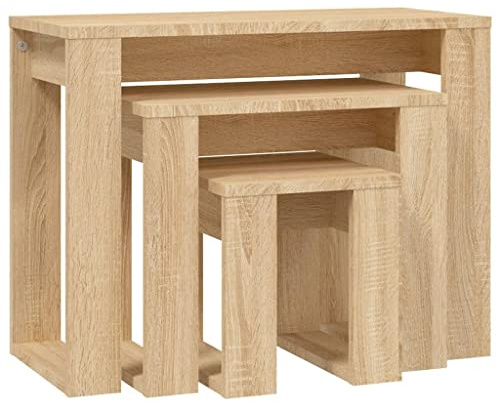 vidaXL 3x Nesting Tables Home Living Room Bedroom Furniture Accessory Accent End Side Nest of Table Nightstand Set Engineered Wood Sonoma Oak