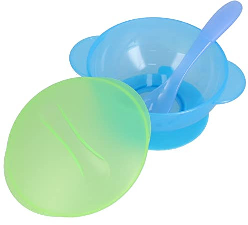 Babyschale, sichere hitzebeständige maschinenwaschbare Babyschale mit Deckel und Löffel für Babys(Blau)