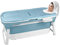 UISEBRT Faltbare Badewanne Erwachsene XL, Foldable Bathtub 128 x 62 x 53 cm, Tragbare Klappbadewanne mit abnehmbare Abdeckung, Seifenkorb, Massagerollen, Idea für kleines Badezimmer, Blau
