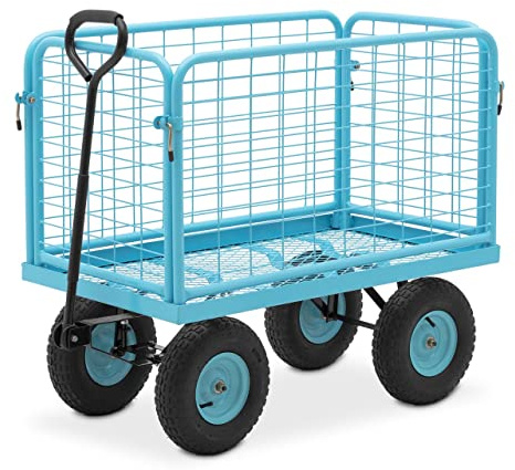 hillvert HT-TWIN-400 transportvagn 400 kg avtagbart sidogaller 110 x 60 x 104 cm pneumatiska däck 150° dragstång vadderat handtag gallervagn trädgårdsvagn plattformsvagn handvagn rullvagn