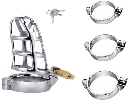 SeLgurFos Peniskäfig mit 3 Sexspielzeug Cock Ring in Verschiedenen Größen, Chastity Cage Male Metall Belüfteter Keuschheitskäfig BDSM Bondage Fetisch Sex Toy für Männer (Full set)
