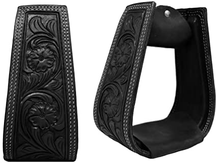 Leather Covered Oversized Western Stirrups Floral Tooled Lightweight Handmade Western Style Stirrup ME-WSS-006