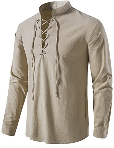YAOHUOLE Chemise Homme Médiévale Manches Longues Chemise Homme Lin