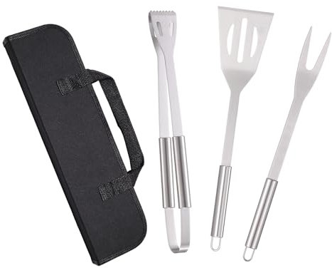 TOPWISH 3 Stücke Edelstahl Grillzubehör Set, BBQ Grillbesteck, Grill Geschenke, Grillbesteck Set mit Grillspachtel,Grillzange,Grillgabel