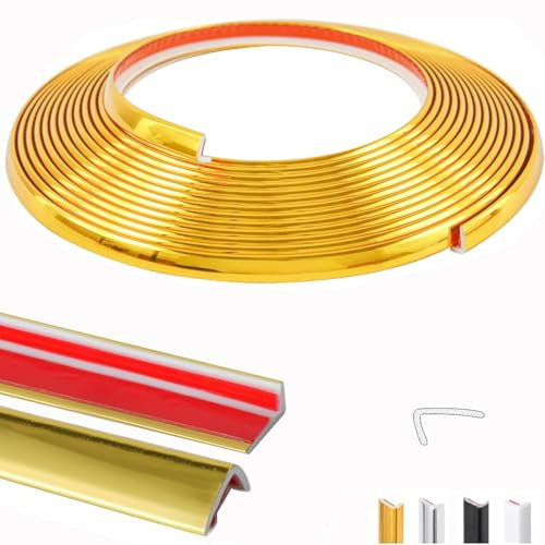 Garniture Murale Autocollante,Moulure porte,En forme L Baguette de finition PVC,Pour Armoire/Cadre de Miroir/Plafond/Armoire/Bord Mural/DéCoration De La Maison.(6M Or)
