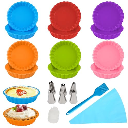 12 Pezzi Stampi Silicone Crostatine,11 cm Stampini Silicone per Crostatine,Formine per Crostatine Piccole,Antiaderente Stampo per Crostate in Silicone,Mini Teglia Crostata Silicone per Torte,Quiche