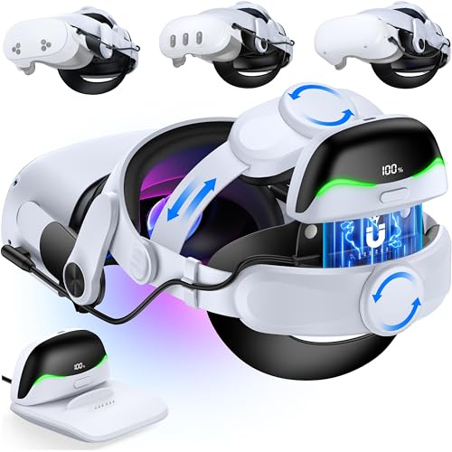 CoguyTech VR Headstrap für Meta Quest 2/3/3S,Magnetische Verbindung-13400 mAh Hot-Swap-Powerbank, Ersatz-Komfort-Überkopfgurt gleicht Kopfdruck Zubehör für VR Headset aus, MQ4002
