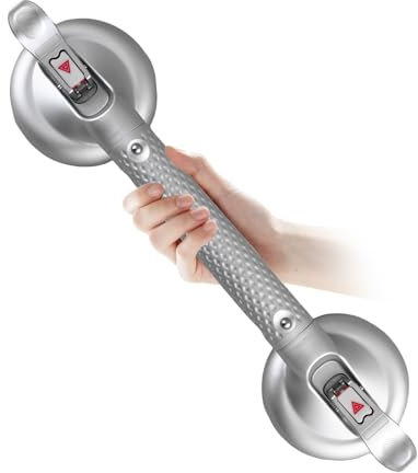 DAREN MEDICAL 𝗨𝗽𝗴𝗿𝗮𝗱𝗲𝗱 Suction Cup Grab Bars for Bathtubs and Bathroom, Tool Free Shower Handle, Grab Handle for Elderly Suction with Indicators, Shower Grab Bar for Seniors, Heavy Duty,Silver