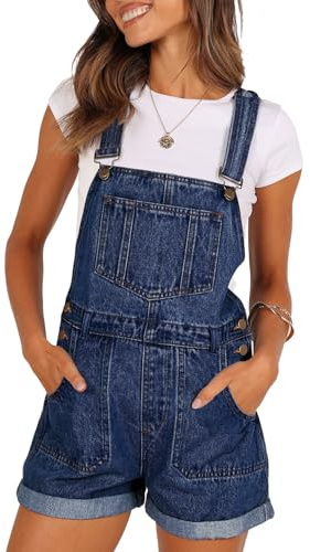 Sovoyontee Mono de mezclilla para mujer, con tirantes, pantalones cortos, 727 Azul, S