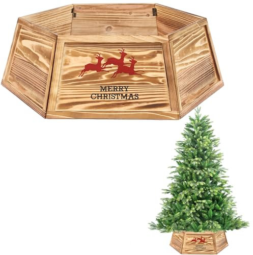 31.5inch Christmas Tree Skirt Foldable Wooden Box Xmas Tree Stand Base Cover Tree Collar Trunk Basket Ring for Tree Decorations