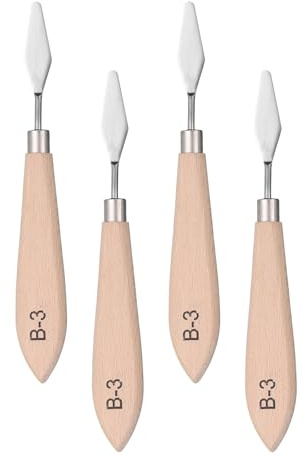 QUARKZMAN 4pz Coltello a Paletta per Pittura 6,69 Lama in Acciaio Inox Spatola Coltello per Palette Design Manico in Legno Faggio per Olio Acrilico Tavolozza Colori