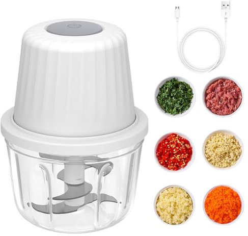 Hachoir de cuisine électrique - 400 ml - Hachoir à oignons électrique avec 6 lames en acier inoxydable - Grande capacité - Coupe-oignons électrique pour légumes, oignons, viande, oignon