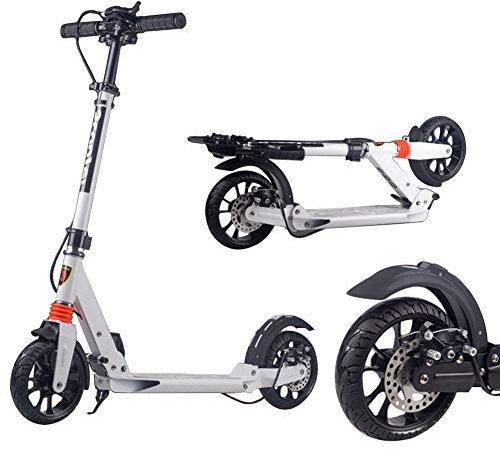 Monopattino ultra ampio, ruote grandi, freno a mano a disco, pieghevole e regolabile in altezza, capacità di 150 kg, monopattino da periferia per adolescenti e ciclisti unisex in nero