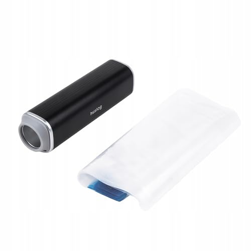 Huslog Envasadora al Vacío Portátil de Mano, Bomba Inalámbrica Recargable USB-C/USB-A, Succión Potente -65 kPa, Compacta y Ligera, con 5 Bolsas Reutilizables 21x22 cm, Ideal para Hogar y Viajes, Negro