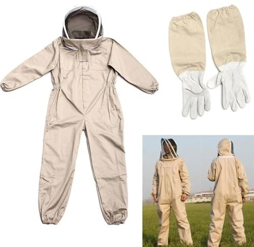 ERMWALR Imker-Schutzanzug mit Handschuhen, stichfester Imkeranzug mit Maske, Kapuze professioneller Schutzkleidung Geeignet für Männer und Frauen，Apricotfarbener Imker-Schutzanzug (XXL)