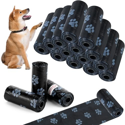 300 Pezzi Sacchetti Cane Cacca, Sacchetti Cane Biodegradabili, Nero Sacchetti per Escrementi per Cani, Raccogli Feci, Pet Bag (20 Rotoli, 15 per Rotolo)