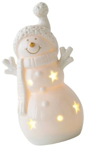 Compacts Figurine bonhomme de neige en céramique à LED pour décoration de maison, bureau ou cadeau