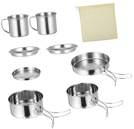 Abaodam 8 Pentole in Inossidabile Manici Pieghevoli per Escursionismo e Bbq Kit Outdoor e Resistente per Persone