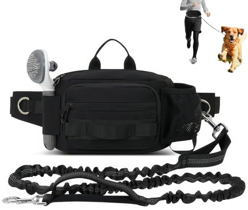 Weskjer Hands Free Waist Dog Lead, Black Dog Waist Lead Belt For Medium Large Dogs Running, Walking, Jogging, Durable Bungee