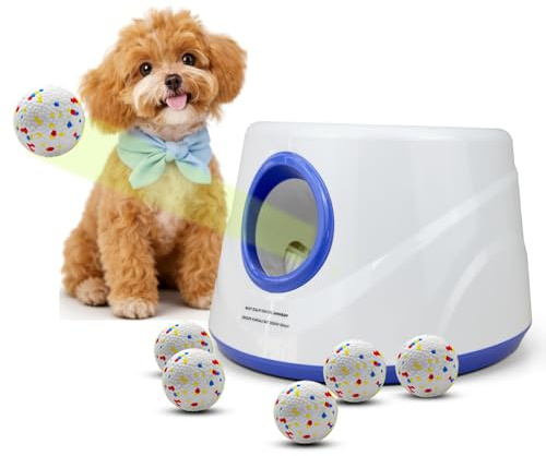 SARIEN Interactive Dog Ball Launcher with 6 Balls – 15–45FT Adjustable Distance, Automatic Fetch Toy for Small to Medium Dogs, Indoor/Outdoor