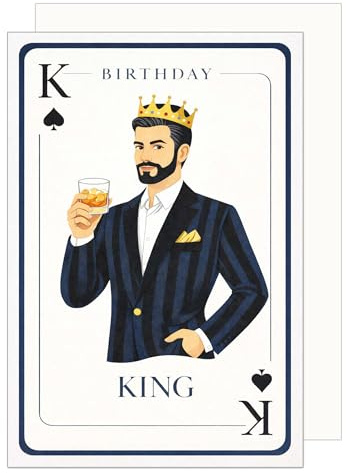 Edition Seidel Premium Carte d'anniversaire avec enveloppe. Carte de vœux Happy Birthday pour homme ami king couronne drink elegant (G4245 SW026)