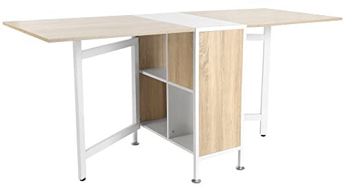 HOMCOM Mesa Plegable de Comedor, Mesa de Cocina Plegable, con Alas Abatibles, 4 Compartimentos, 3 Formas, hasta 4 Personas, para Salón, Espacio Pequeño, 169x60x75 cm, Roble y Blanco