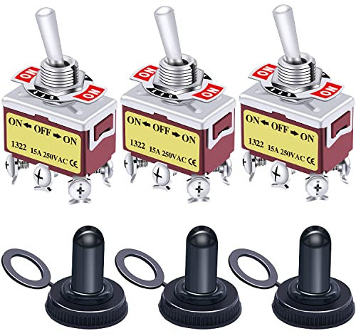 Taiss / 3 Stücke Kippschalter Generisches Hochleistungs 20A 125V DPDT 6 Terminal EIN/AUS/EIN Metall Wippschalter 3 Stücke wasserdichte Abdeckung Ten-1322-M