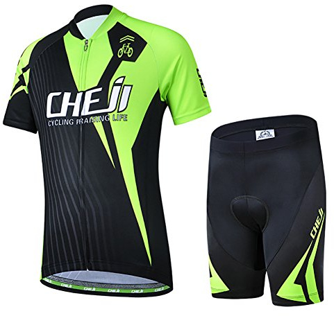 LPATTERN Maillots de Ciclismo Traje Conjunto de Bicicleta Jersey de Manga Corta + Culotte Pantalones para Niños, Negro/Verde, M /6-7 años