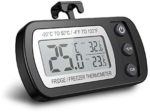 Thermomètre numérique pour réfrigérateur, thermomètre étanche pour congélateur avec crochet, affichage ACL facile à lire, fonction d'enregistrement Max/Min, idéal pour la maison