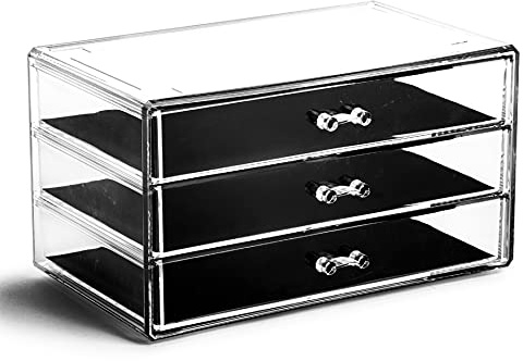 BINO | 3-Drawer Makeup Organizer, Park Avenue | THE MANHATTAN SERIES | Modular Design Storage Drawers | Vanity Acrylic Organizers | Stackable Storage Bins | Clear Makeup Organizers And Storage