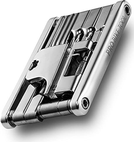 PRO BIKE TOOL 17 in 1 Multitool Fahrrad Werkzeug für unterwegs - Zuverlässig, Kompakt, Leicht - Fahrrad Werkzeug Set für Rennrad & Moutainbike - Massiver Edelstahl, Rostfrei inklusive Tasche