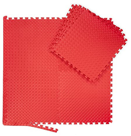 Relaxdays Bodenmatte, 8 Schmutzmatten für Fitness & Fitnessgeräte, mit Randstücken, EVA, Fläche 3 m², BxT 60x60 cm, rot